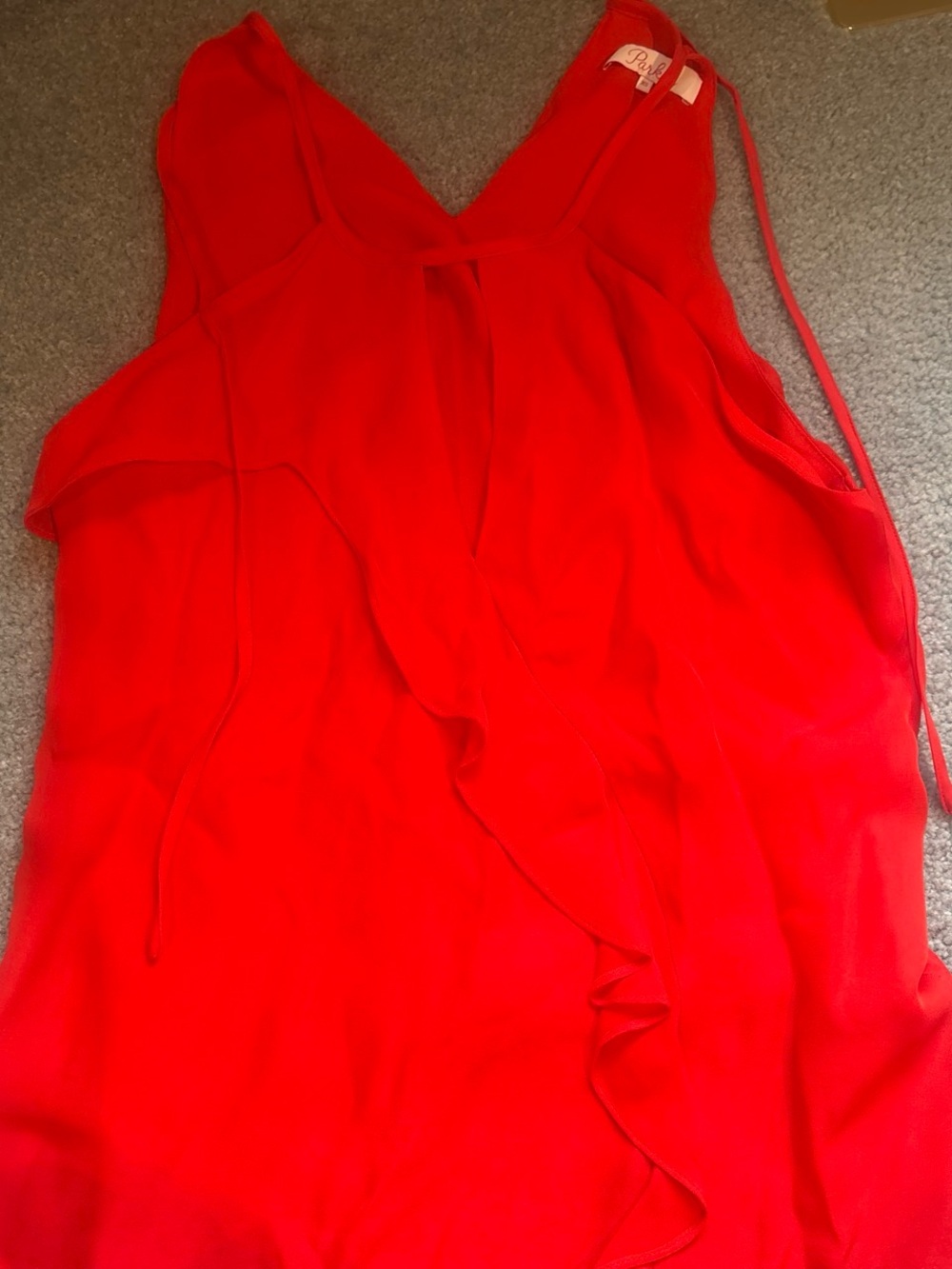 Parker Vibrant Red Ruffle-Front Sleeveless Blouse